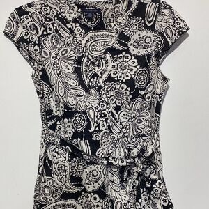 Tommy Hilfiger Women's Black White Paisley Cap Sleeve Sheath Dress Size Small